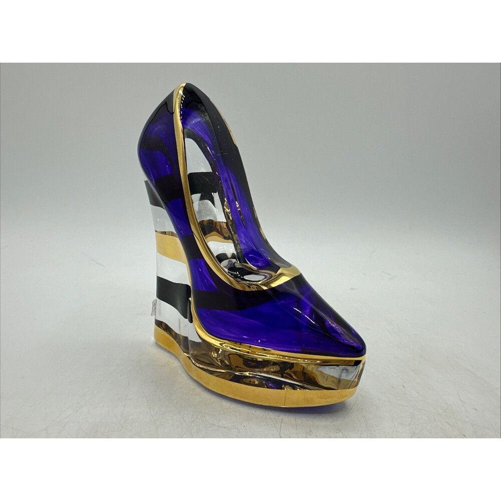 Kosta Boda Purple Glass Shoe Jungnelius Paperweight Hand Painted High Heel